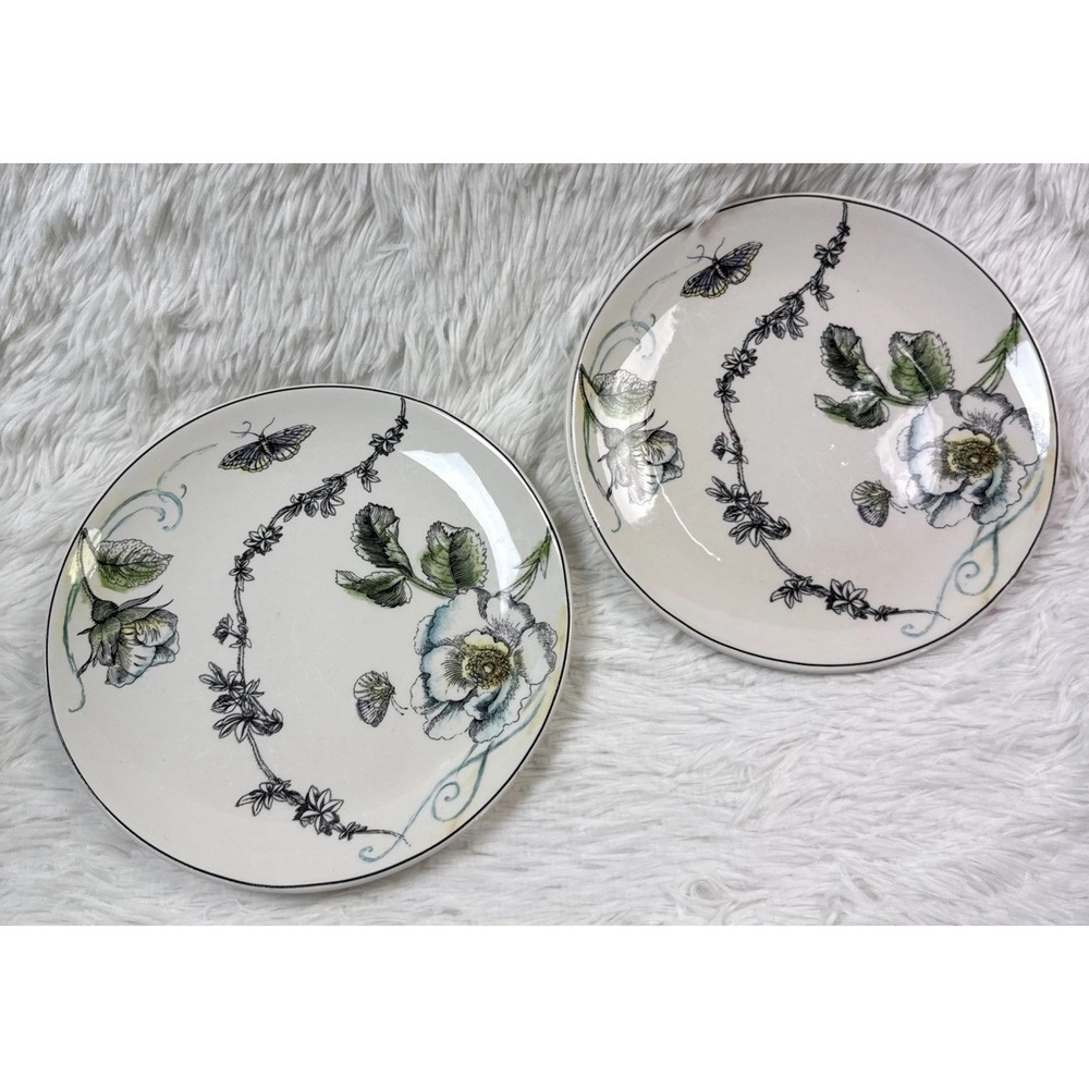 Edie Rose Bloom 2 Salad Plates 9.25" Floral Butterfly Rachel Bilson